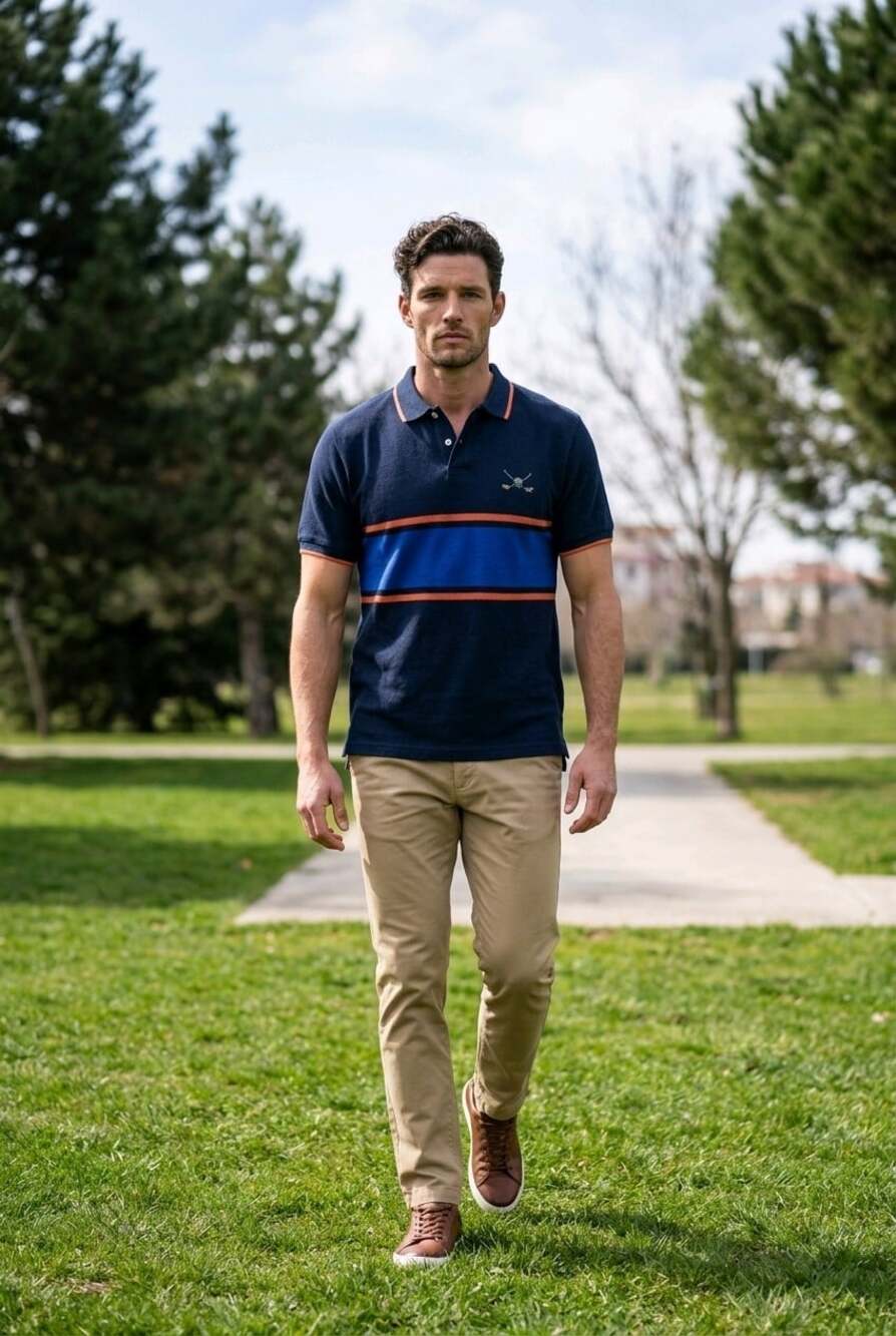 Vtg 90 Pivot The Rules Have Changed Golf Polo Stripe Shirt Blue Orange Old Money